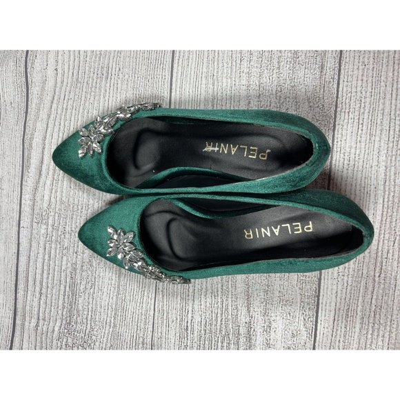 Pelanir Emerald Green Sandro Rhinestone Bridal Heels Size 7 U.S. - Picture 5 of 6